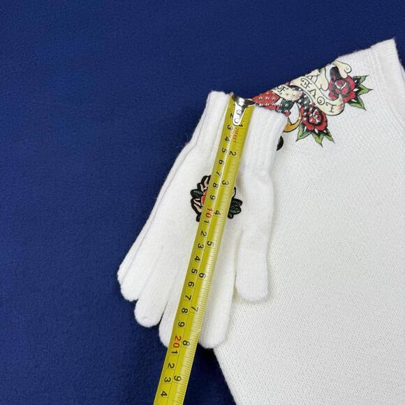NWT Ed Hardy Knit Hat & Gloves Set Love Kills Slowly White Knit Beanie Ski Y2K - Picture 7 of 9